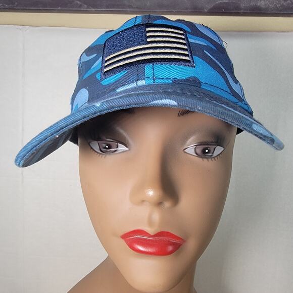 Academy Sports & Outdoors Blue Camo w/ American Flag Adjustable Ball Cap - Picture 2 of 7